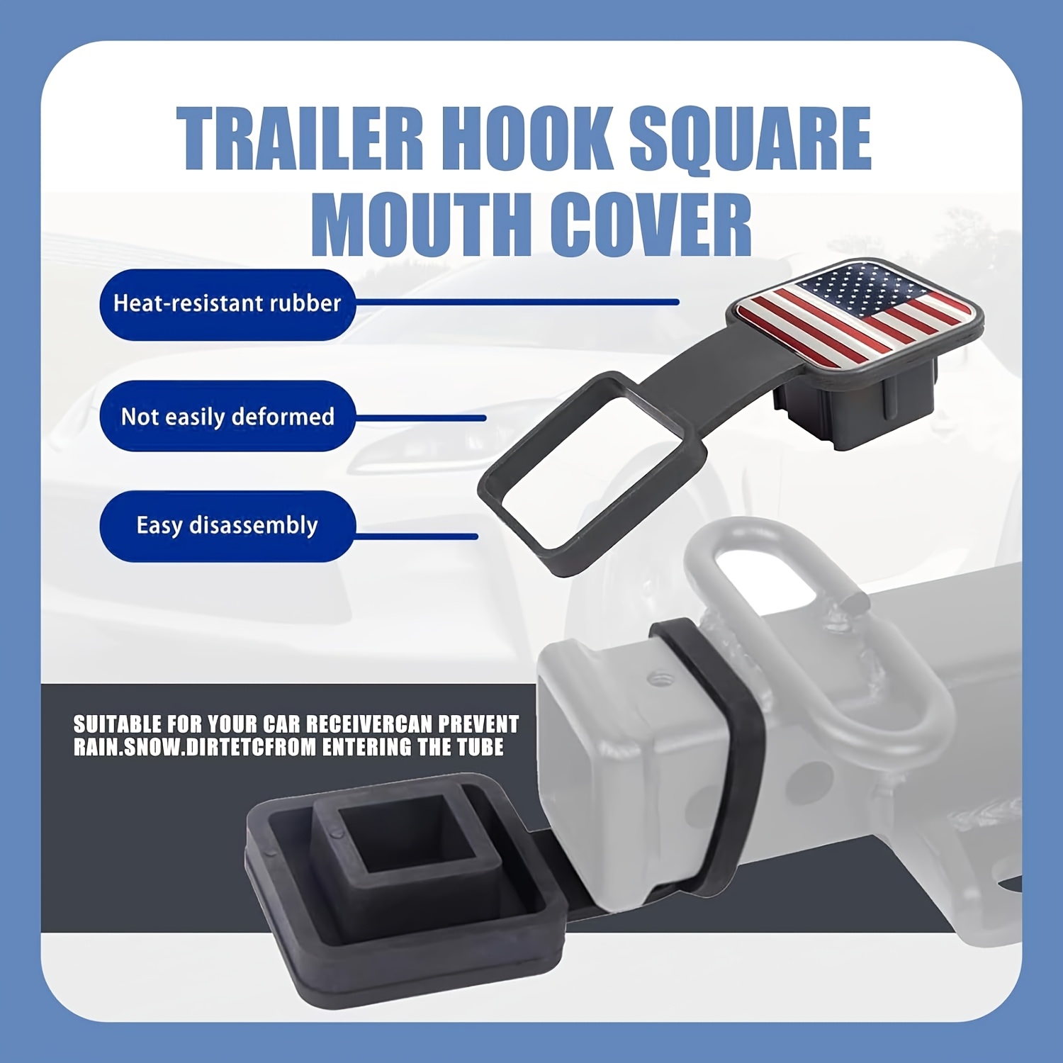 Trailer Hook Cover Tube with American Flag, Suitable for TOYOTA for Ford for JEEP for NISSAN for DODGE for Lamborghini for Mercedes-Benz RV SUV ATV UTV Rubber Receiving Tube Hook Plug Cap
