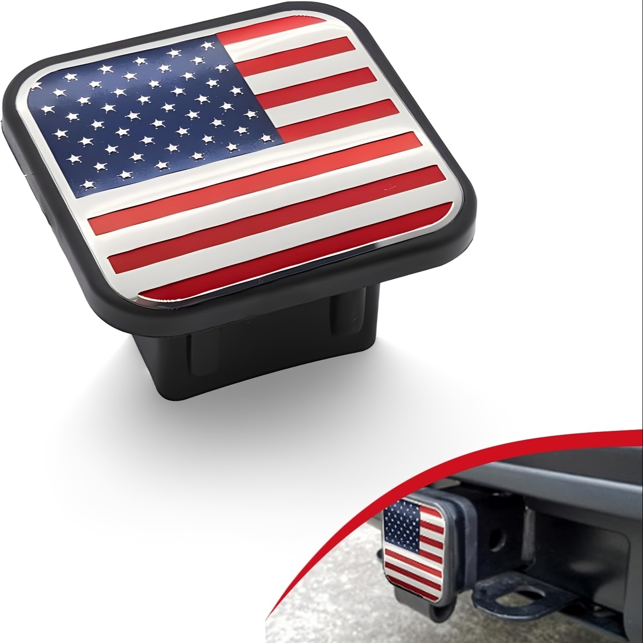 Trailer Hook Cover Tube with American Flag, Suitable for TOYOTA for Ford for JEEP for NISSAN for DODGE for Lamborghini for Mercedes-Benz RV SUV ATV UTV Rubber Receiving Tube Hook Plug Cap
