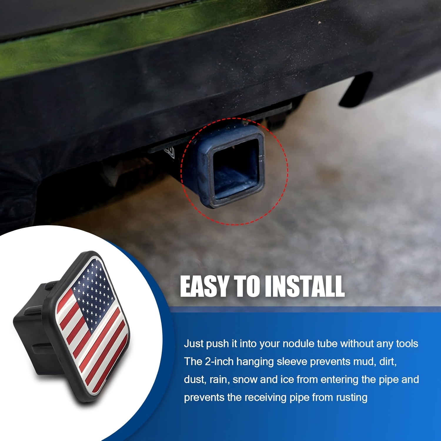 Trailer Hook Cover Tube with American Flag, Suitable for TOYOTA for Ford for JEEP for NISSAN for DODGE for Lamborghini for Mercedes-Benz RV SUV ATV UTV Rubber Receiving Tube Hook Plug Cap