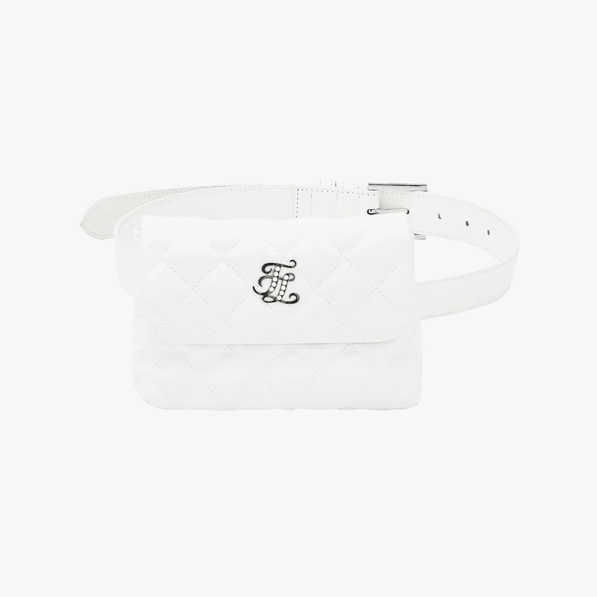 Pearl Logo Quilted Belted Bag (White)