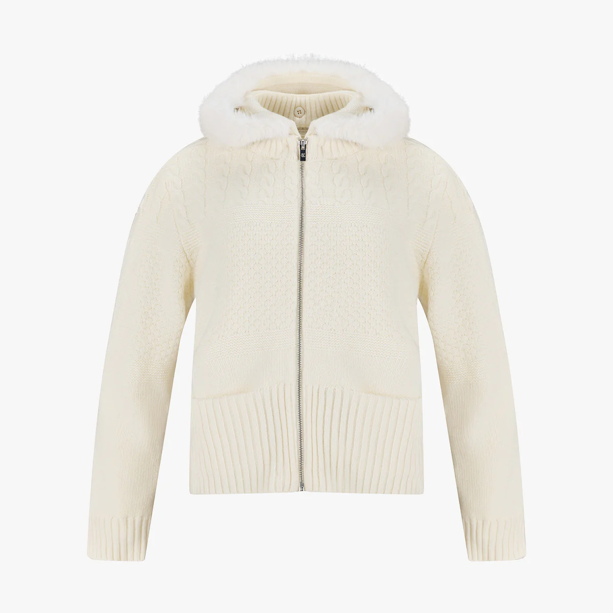 Fur Hooded Zipup Windproof Cardigan (Ivory)