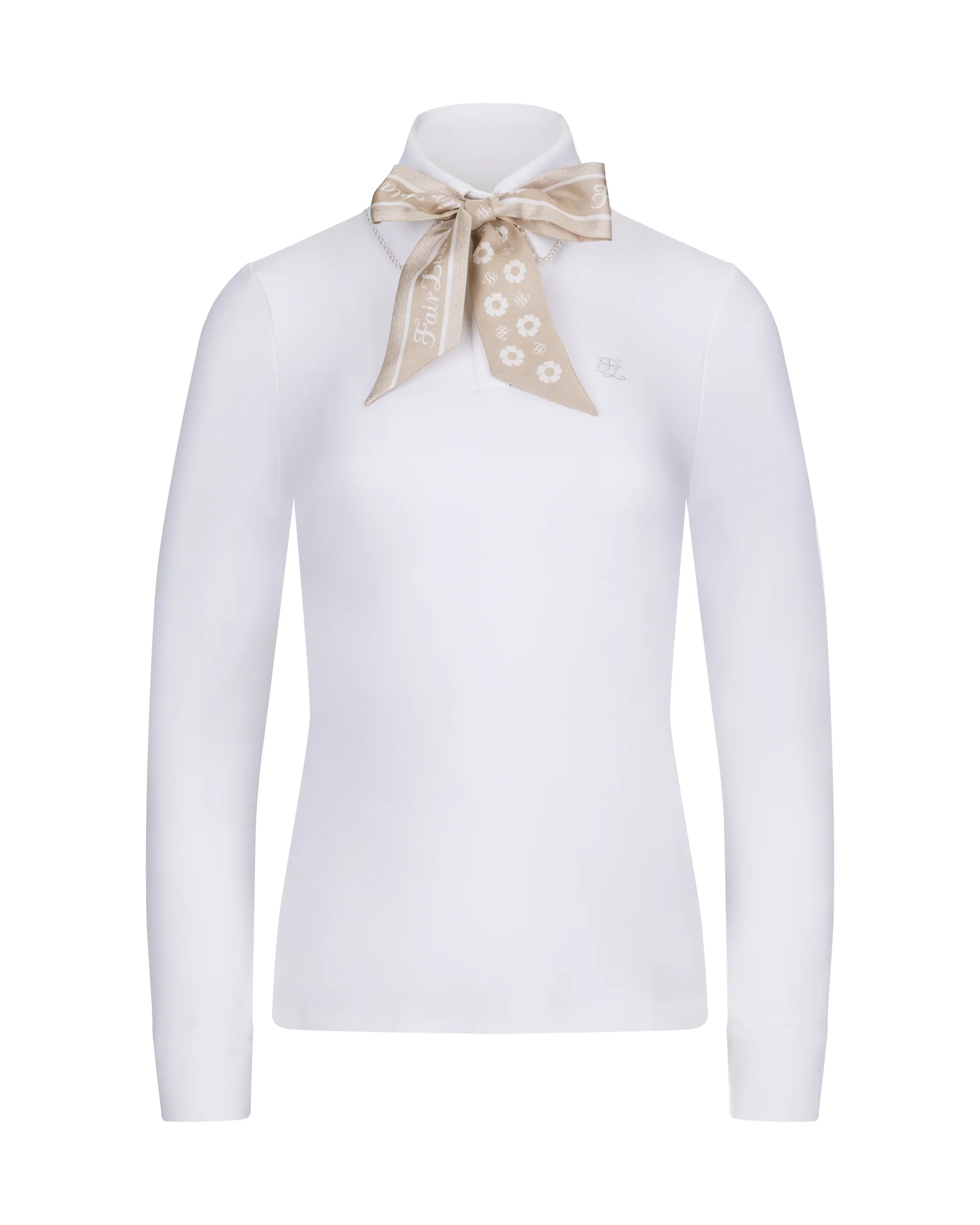Pearl collar T Shirt with scarf (Ivory)