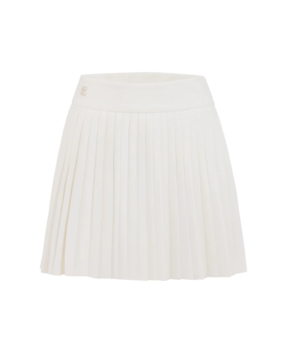Pique pleated skirt (White)