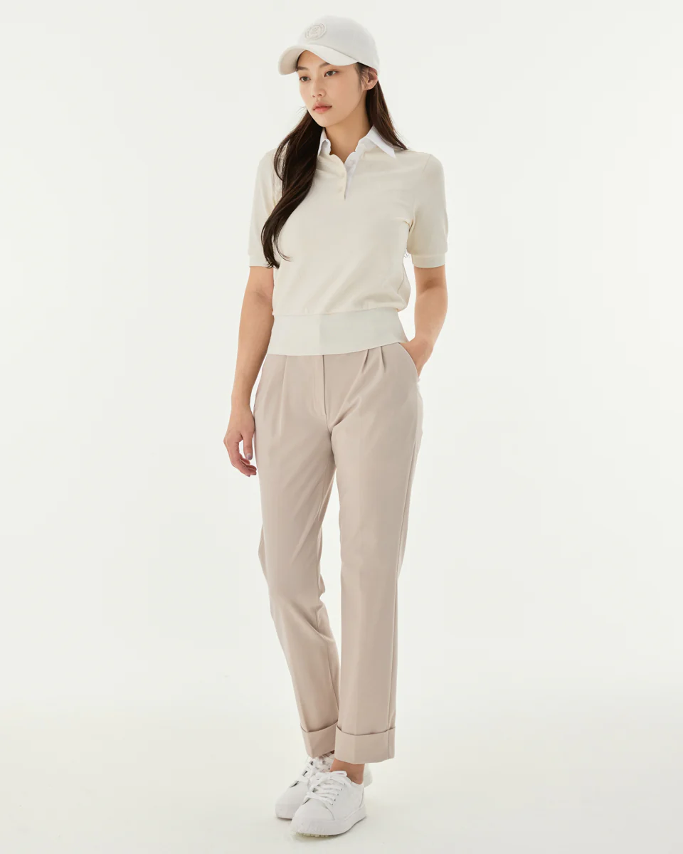 Pintuck Turn Up Pants (Beige)