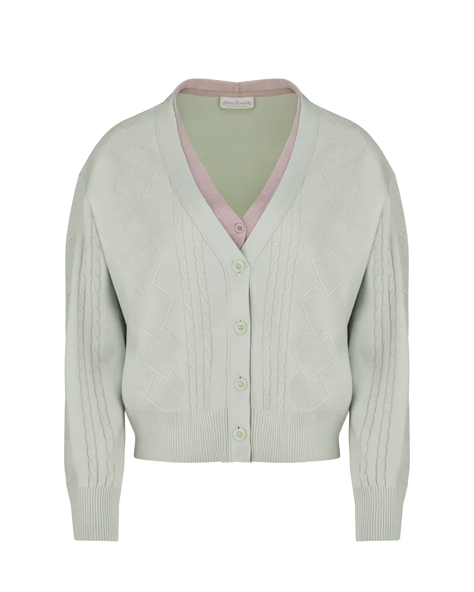 Double Color V Neck Cardigan (Green)