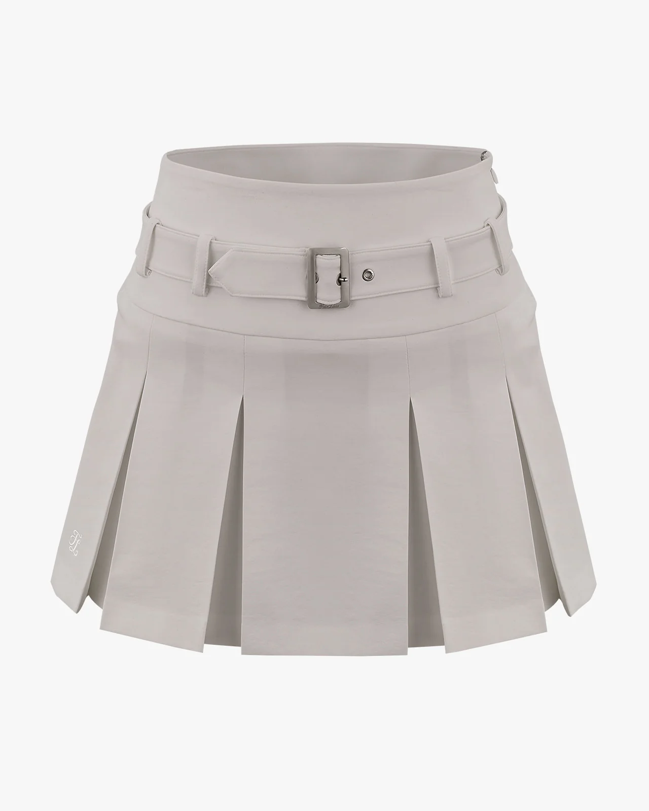 Belt pleated skirt (Beige)