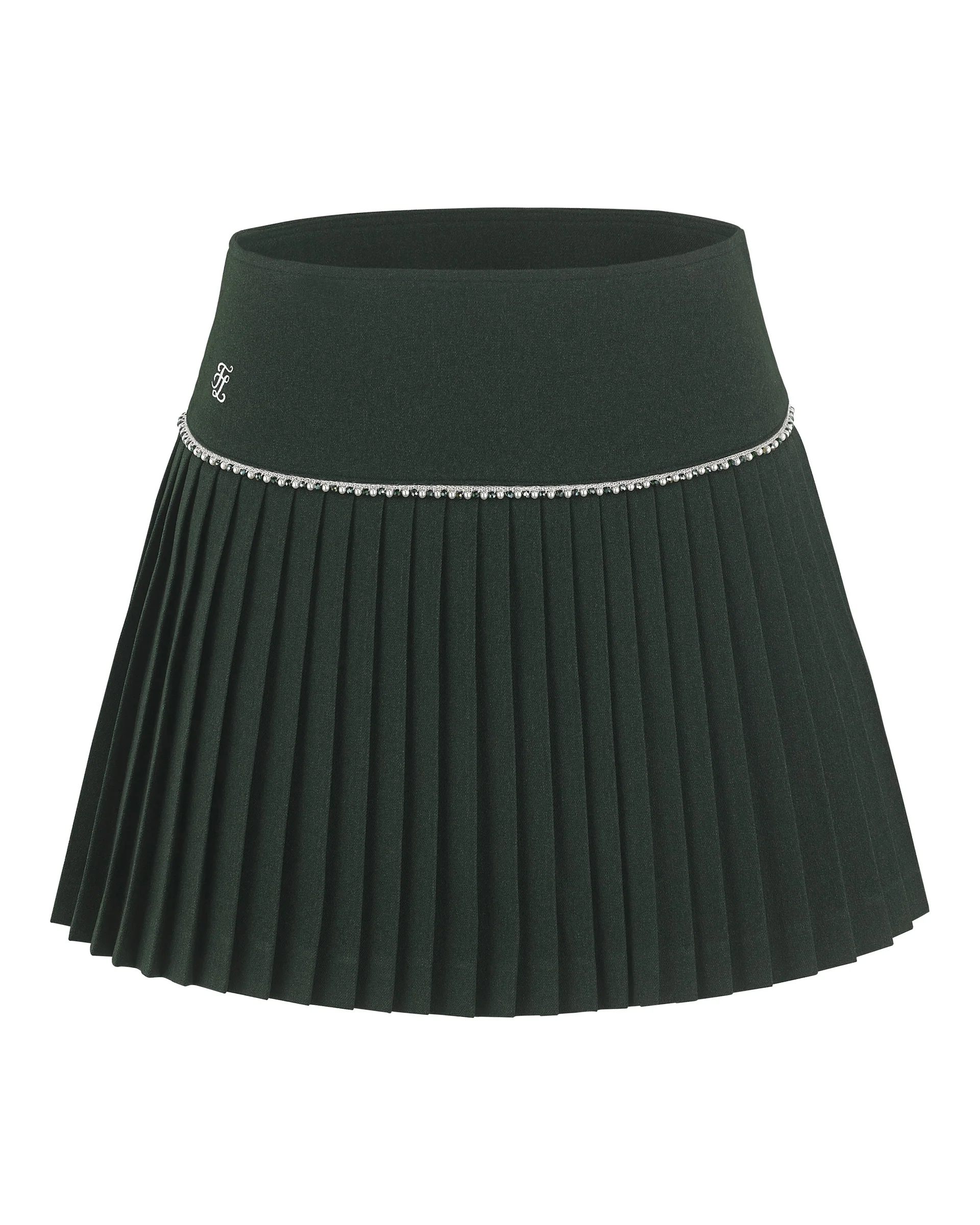 [FL Signature] Pearl & Bead Flare Pleated Skirt (Green)