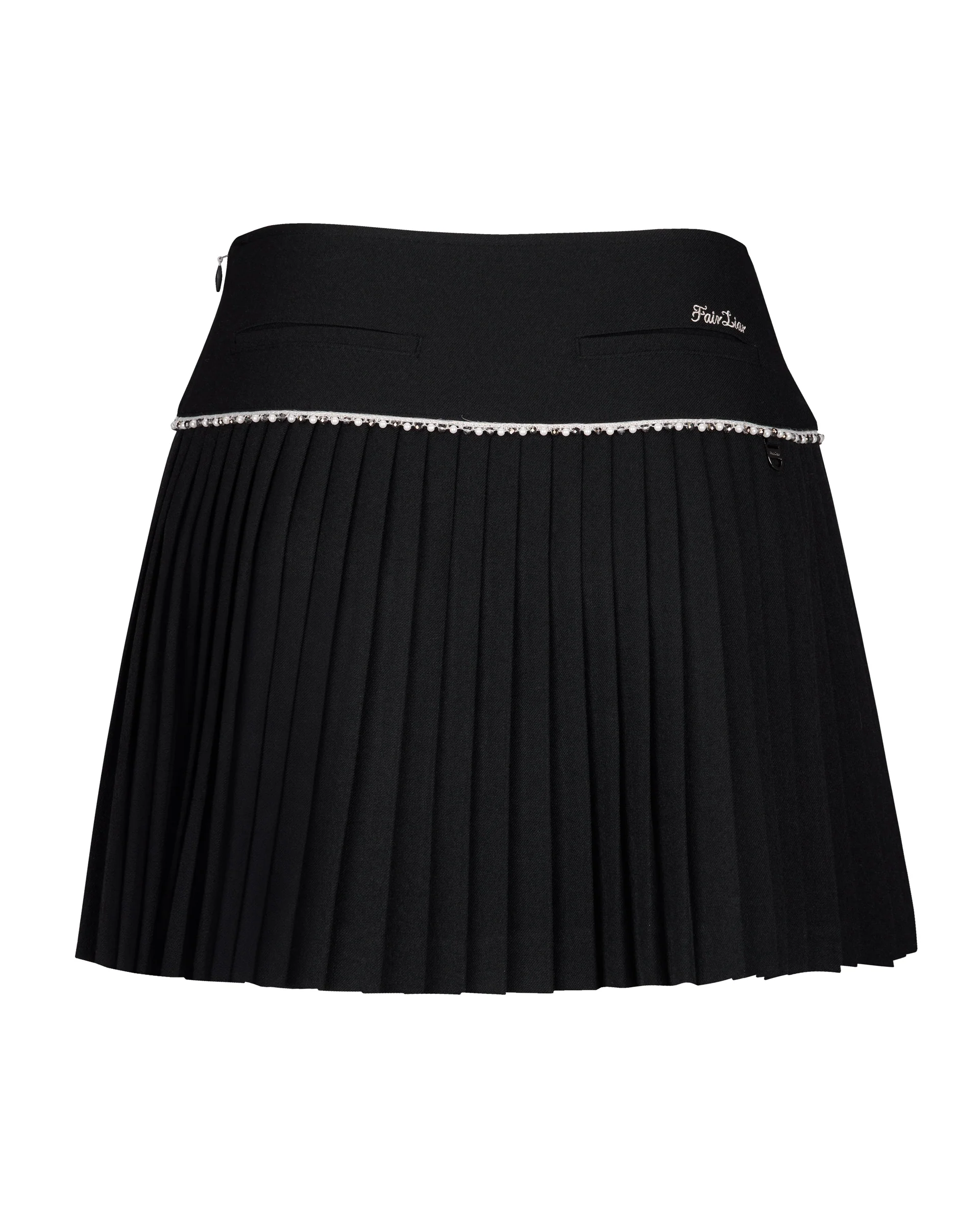 [FL Signature] Pearl & Bead Flare Pleated Skirt (Black)
