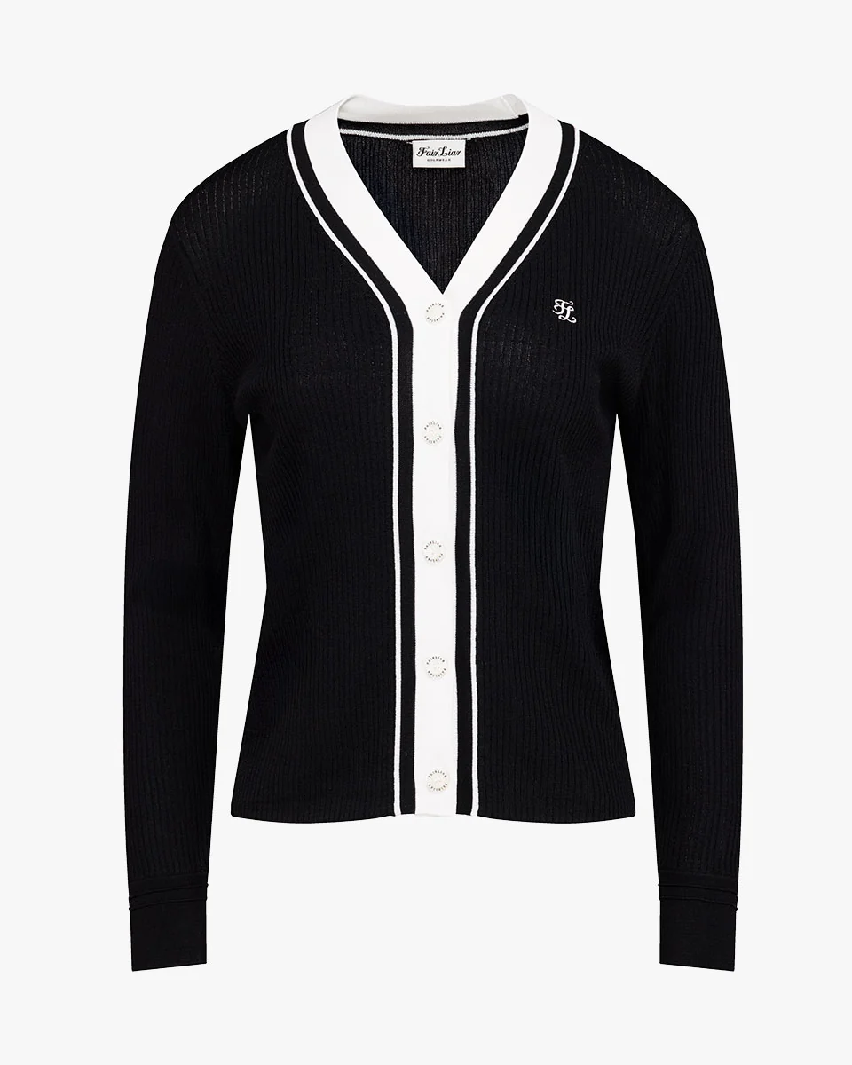 Color Combination Wide Ribbed Cardigan (Black)
