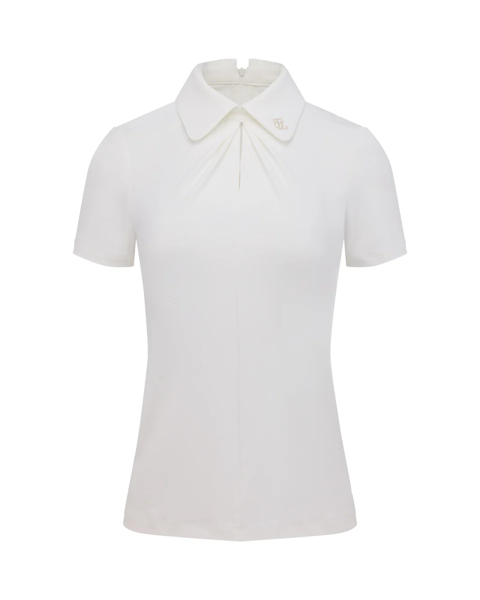 Front shirring short sleeve T Shirt (White)