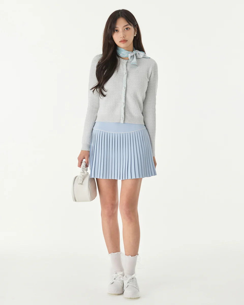 [FL Signature] Fair Liar Silk Twisted Flare Pleated Skirt (Blue)