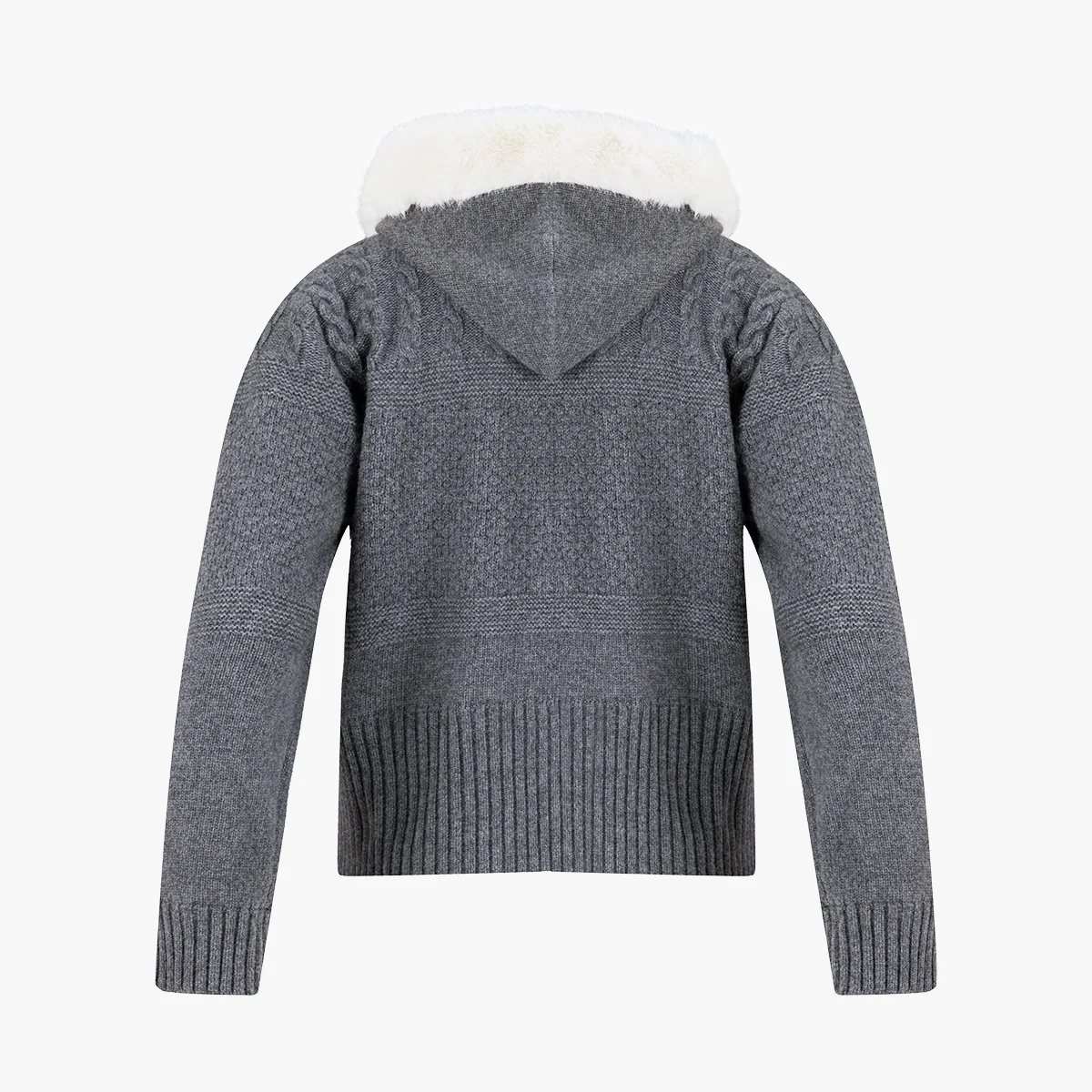 Fur Hooded Zipup Windproof Cardigan (Charcoal Grey)
