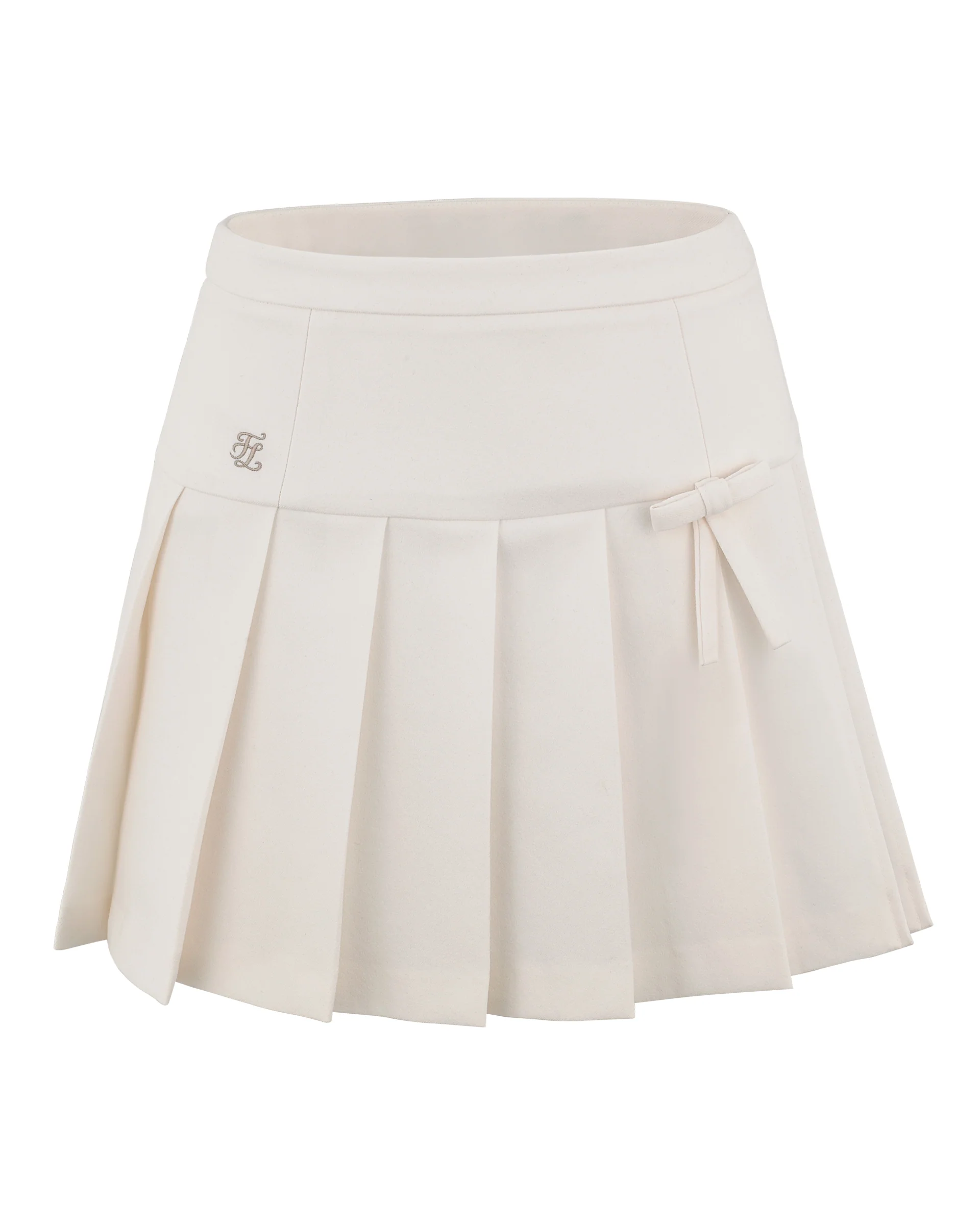 Ribbon pleated culotte pants (White)