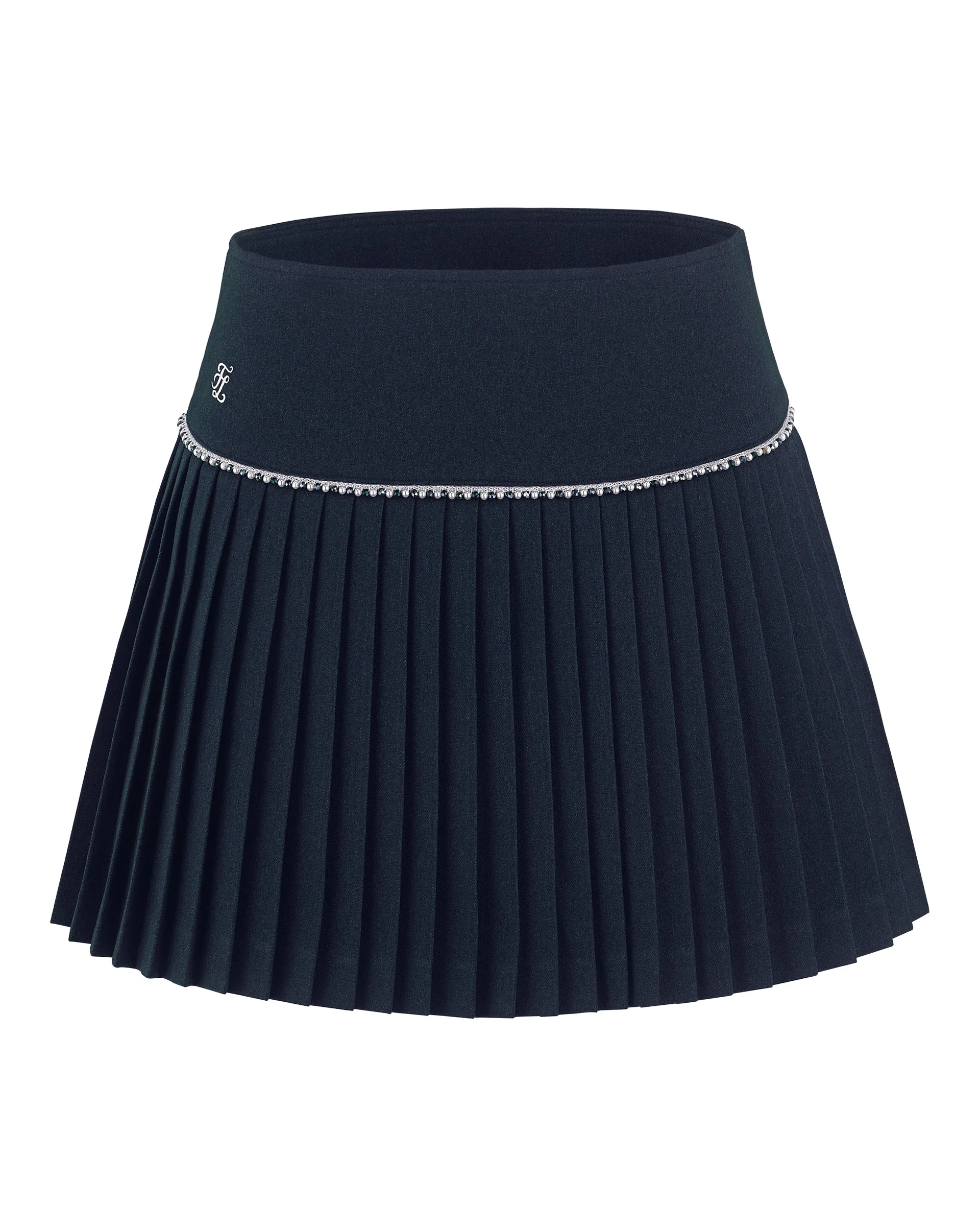 [FL Signature] Pearl & Bead Flare Pleated Skirt (Navy)