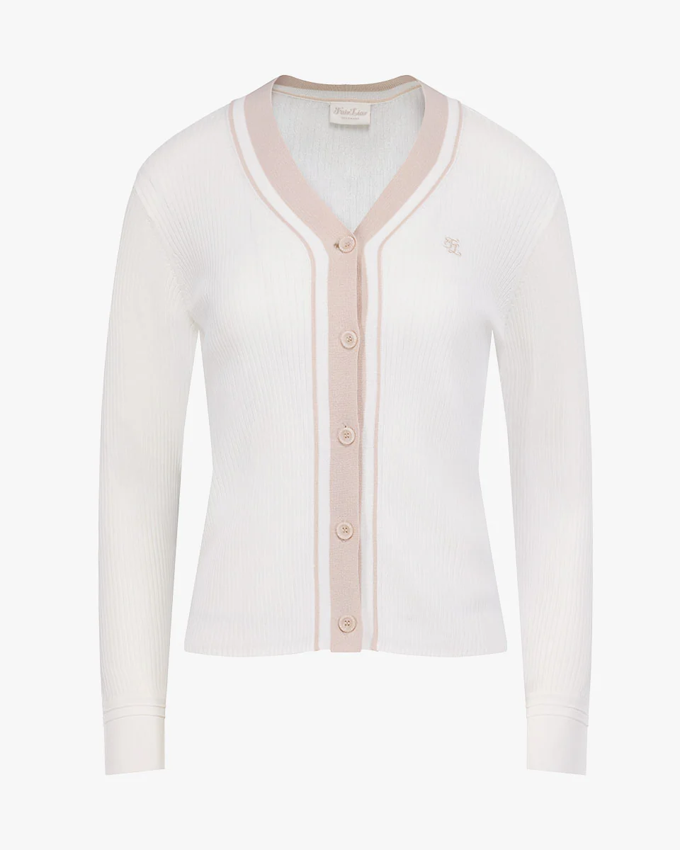 Color Combination Wide Ribbed Cardigan (White)