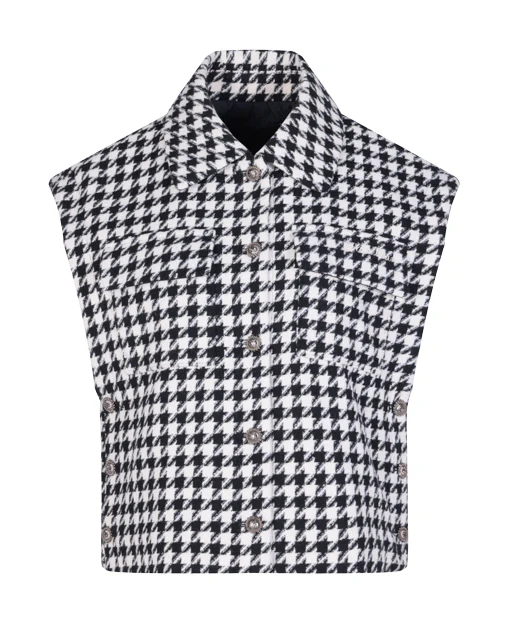Houndstooth Checkered Quilted Vest (Black)