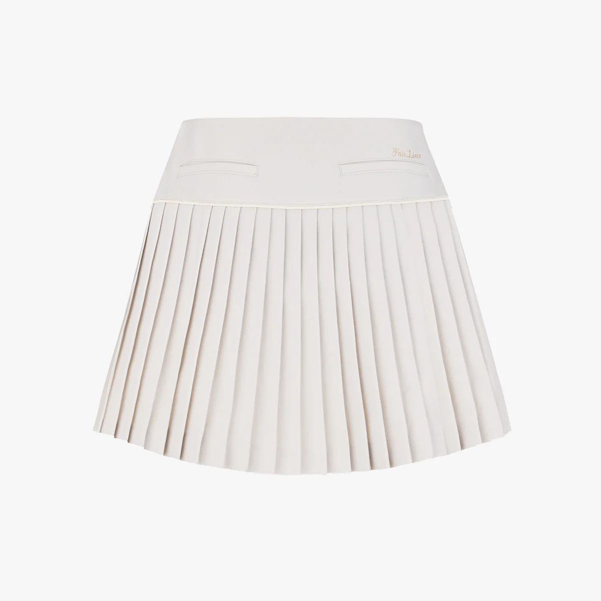 Pearl Logo Flared Pleats Skirt (Beige)