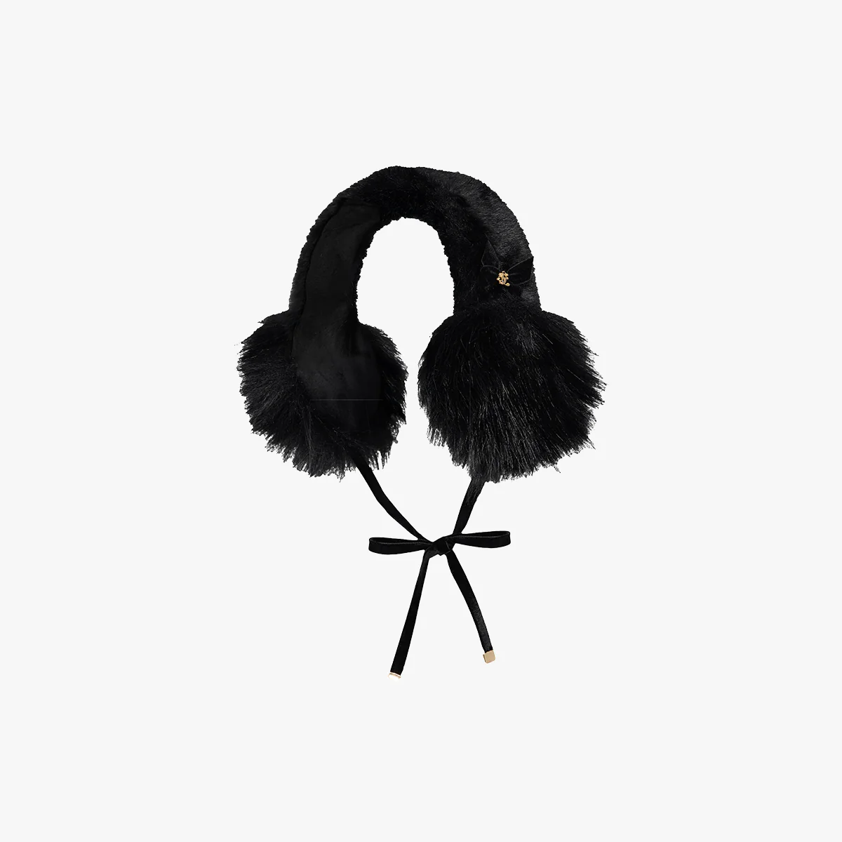 Velvet Ribbon Fur Earmuff (Black)