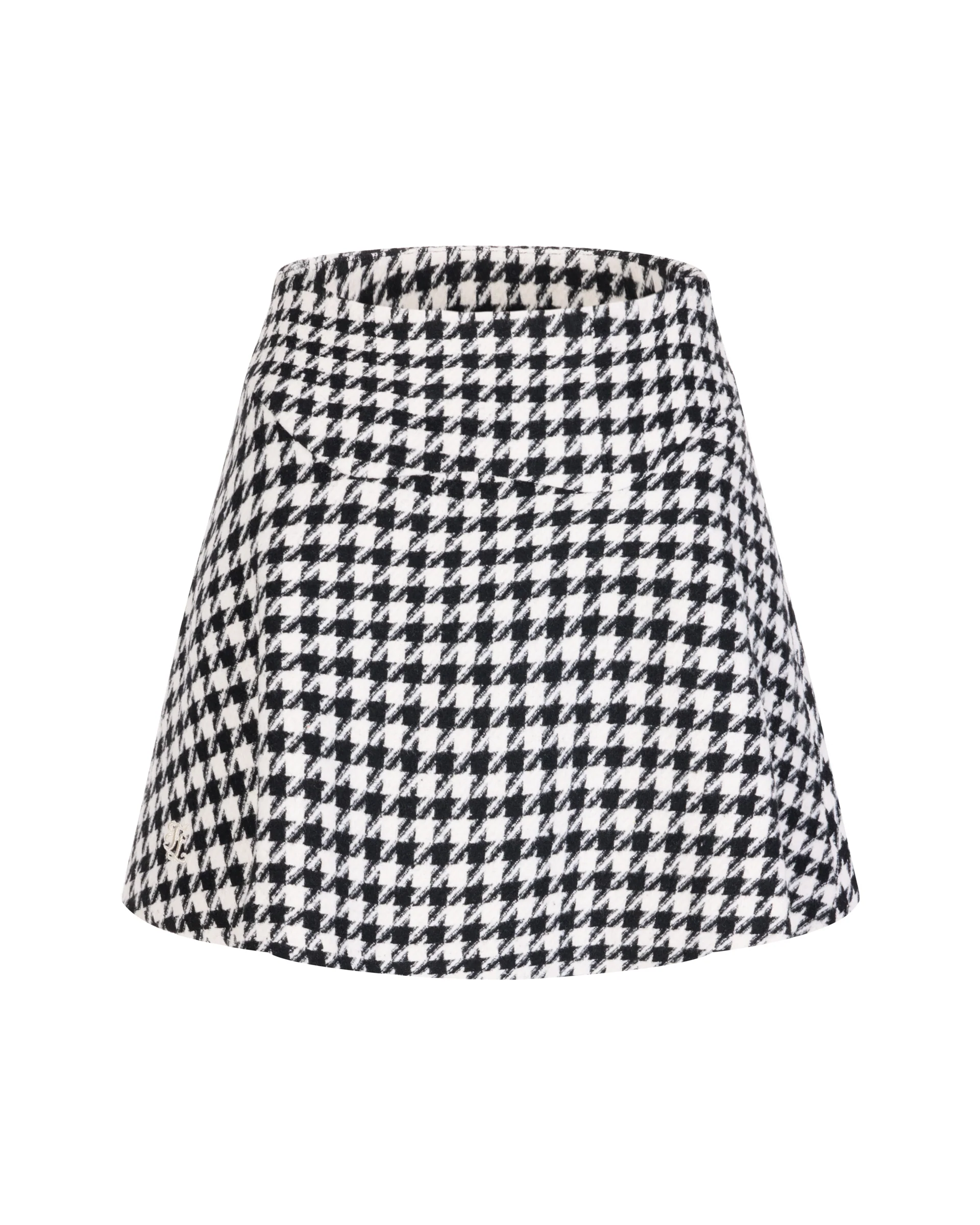 Houndstooth checkered flare skirt (Black)