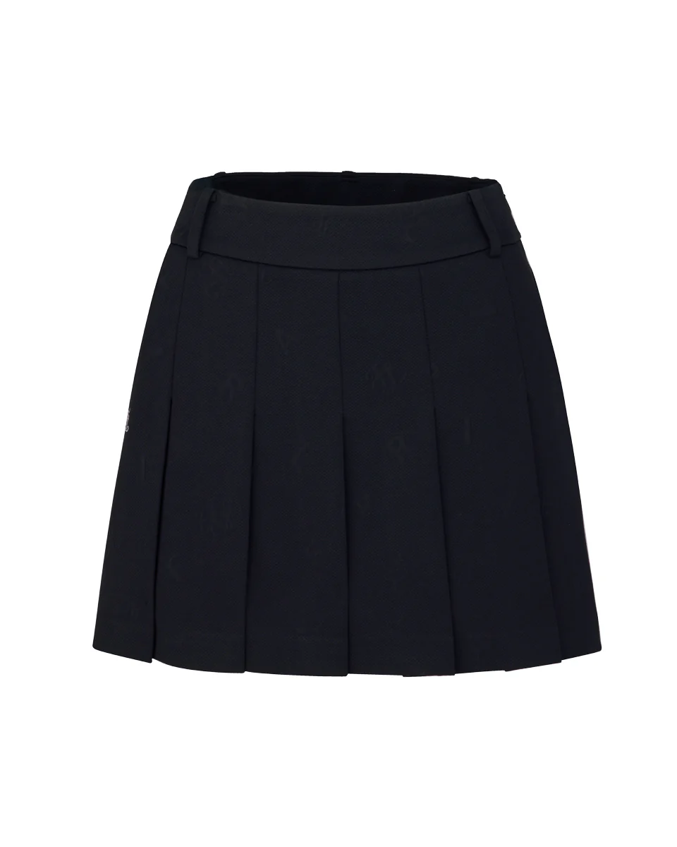 Lettering Jacquard Pleated Skirt (Black)