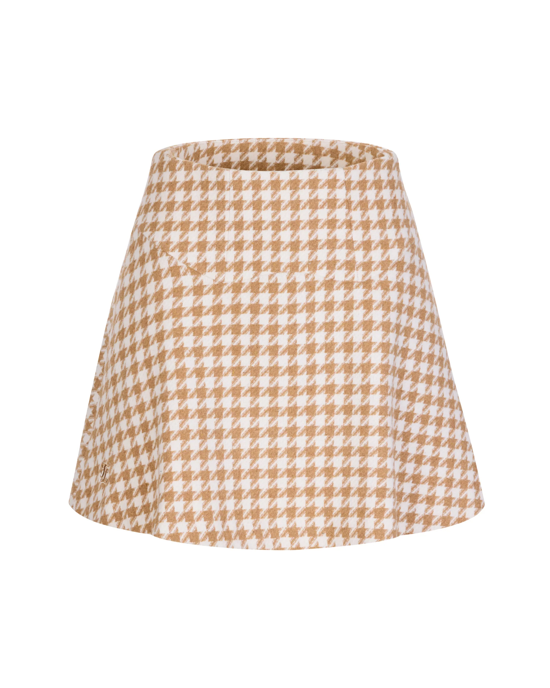 Houndstooth checkered flare skirt (Beige)