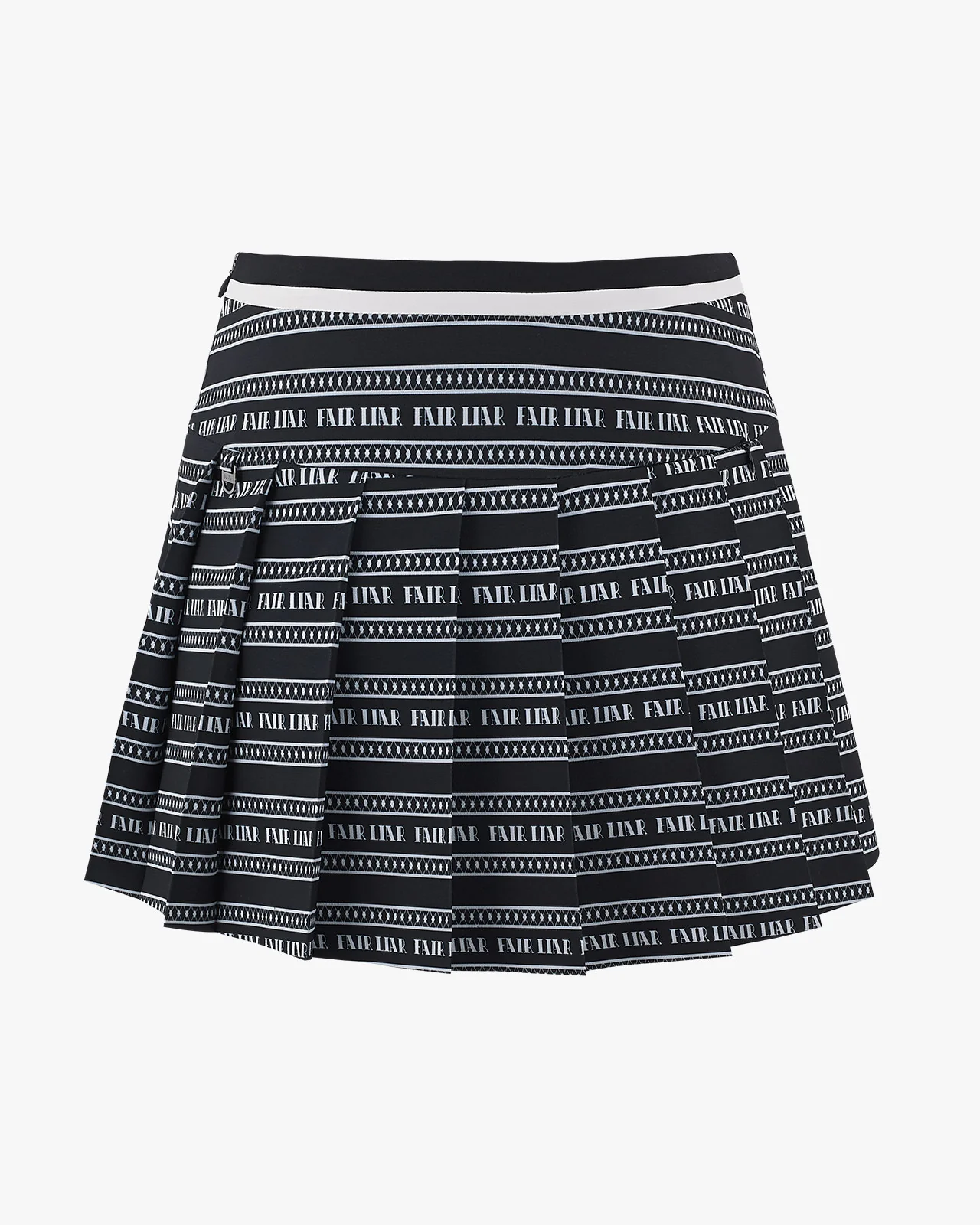 Logo pattern printed pleated skirt (Black)