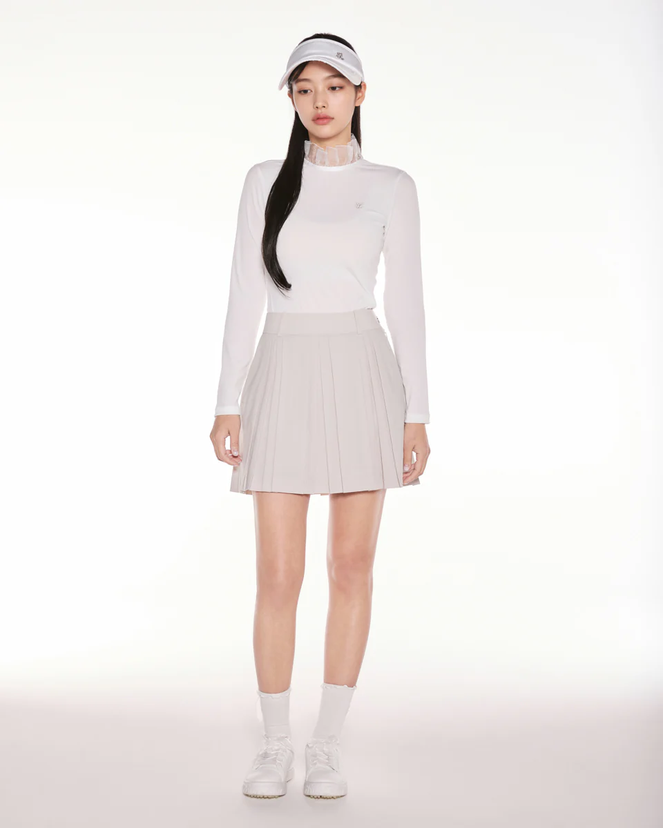 Logo Embellished Pleated Skirt (Beige)