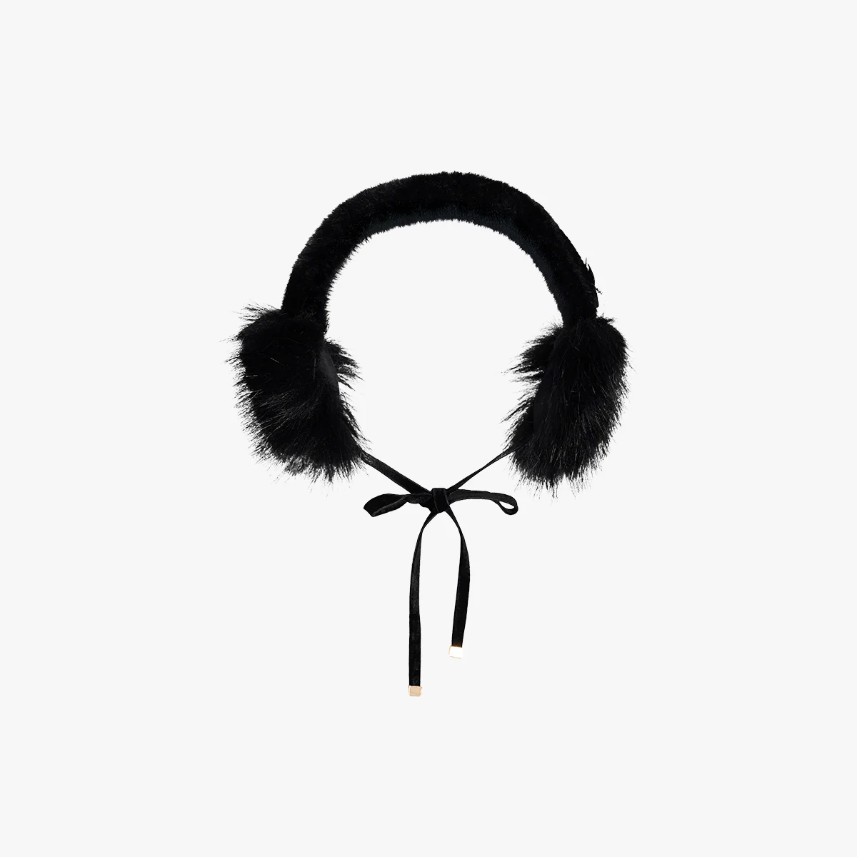 Velvet Ribbon Fur Earmuff (Black)