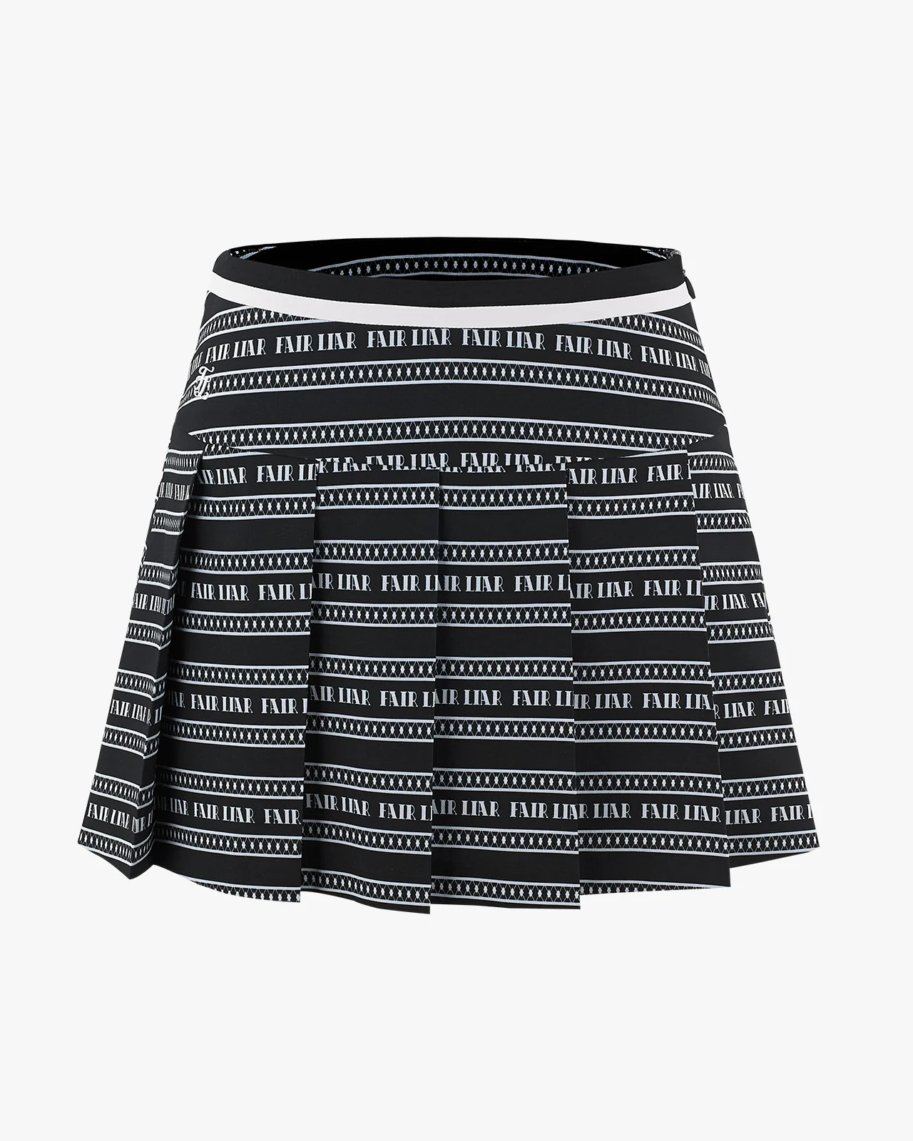 Logo pattern printed pleated skirt (Black)