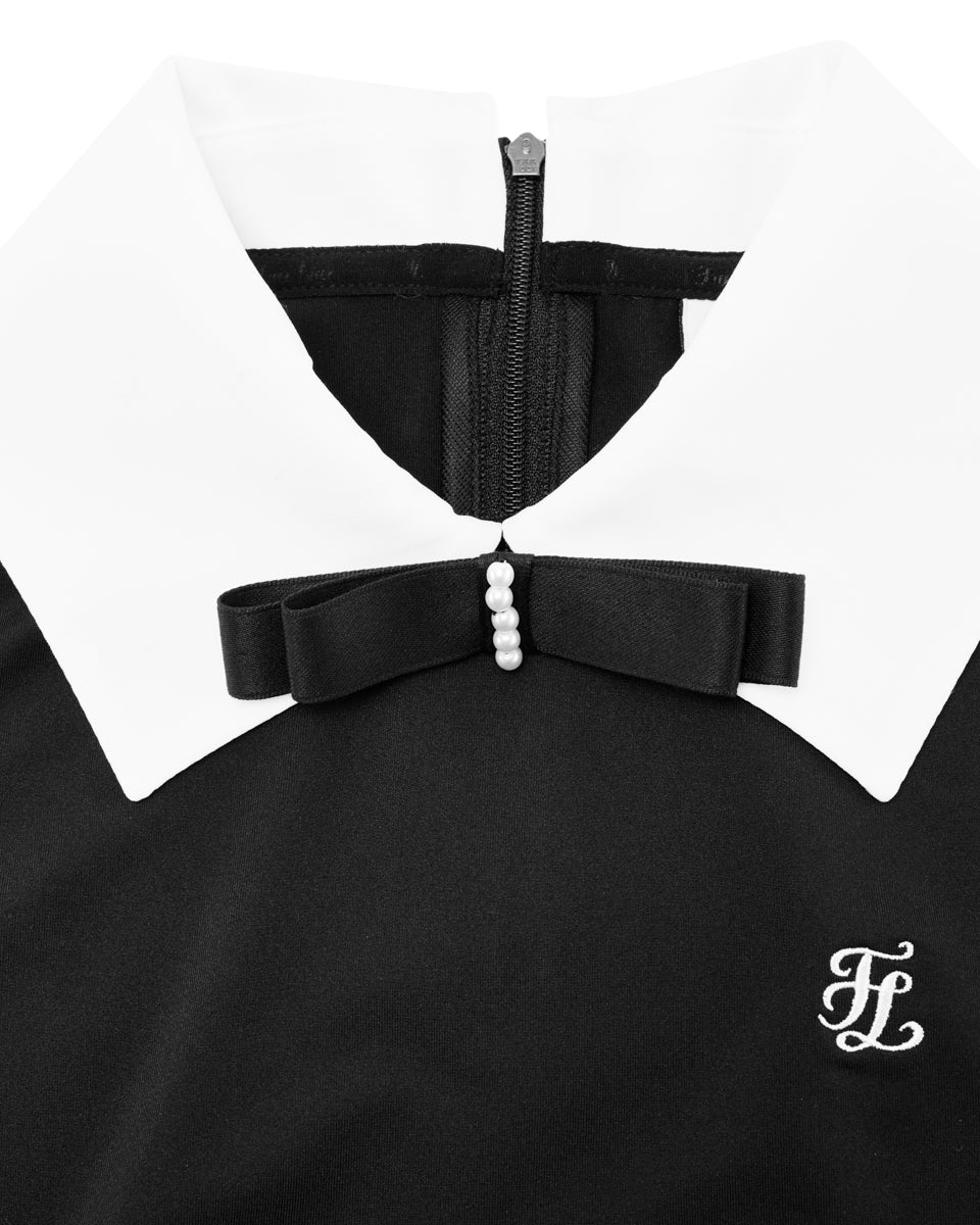 Big Collar Ribbon Sleeveless T Shirt (Black)