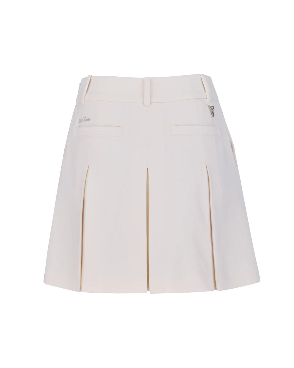 Lettering Jacquard Pleated Skirt (Cream)
