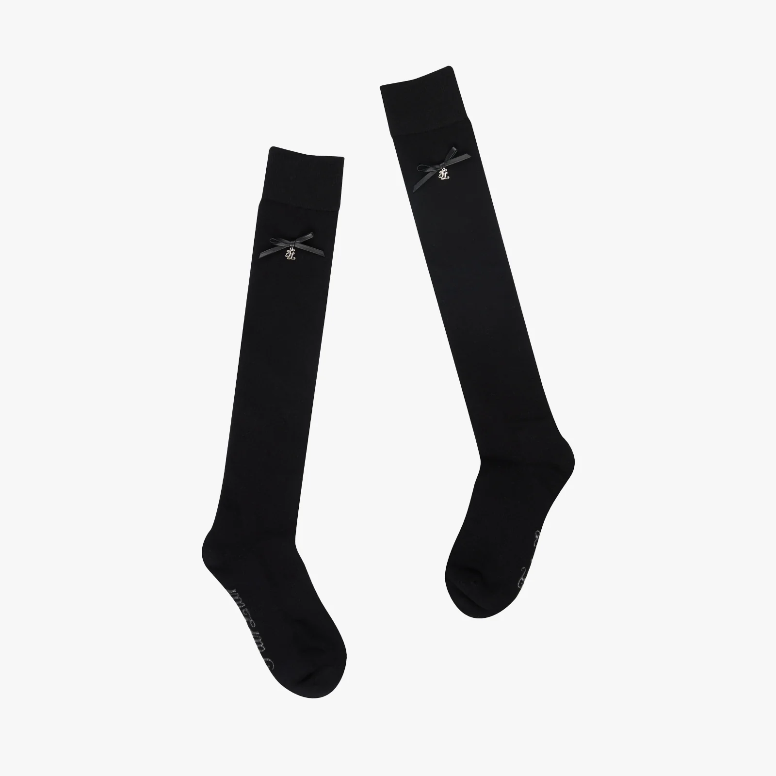 Leather Ribbon Knee-socks (Black)