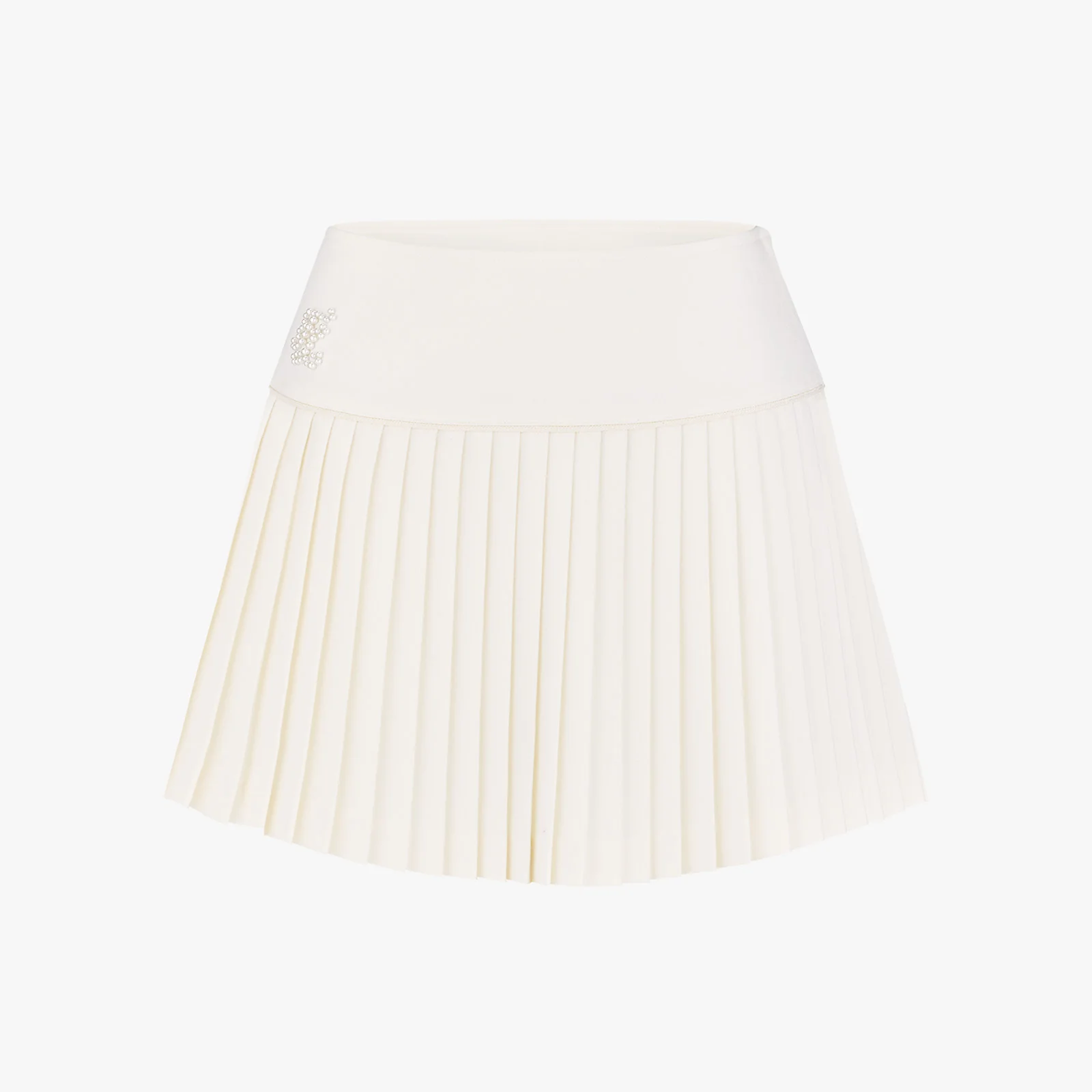 Pearl Logo Flared Pleats Skirt (Ivory)
