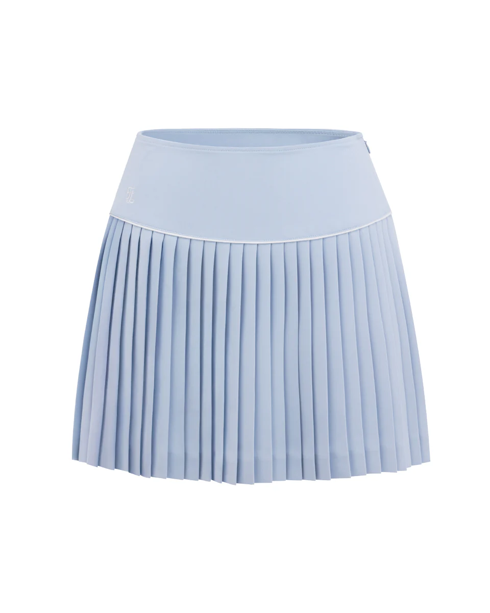 [FL Signature] Fair Liar Silk Twisted Flare Pleated Skirt (Blue)