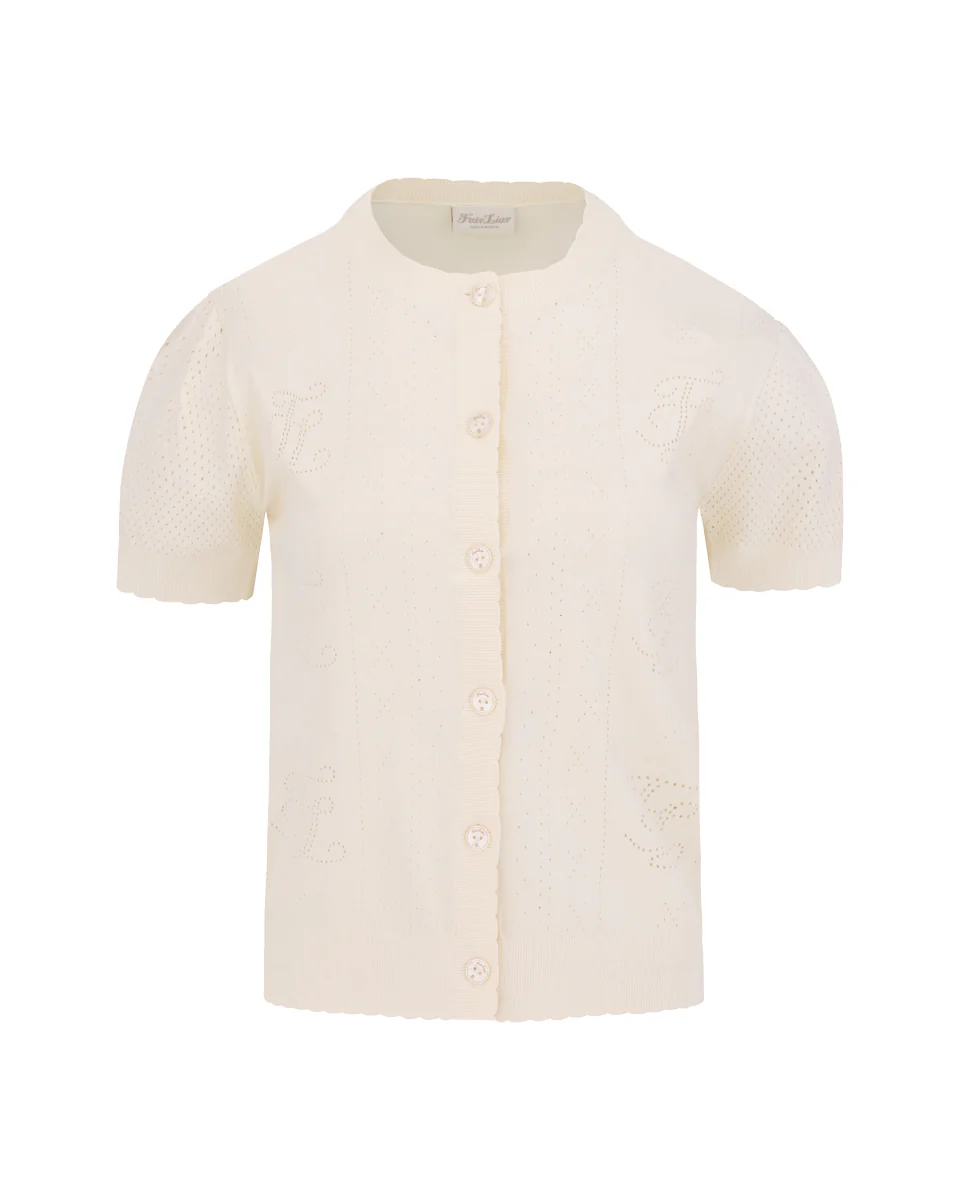 Logo Jacquard Short Sleeve Cardigan (Cream)