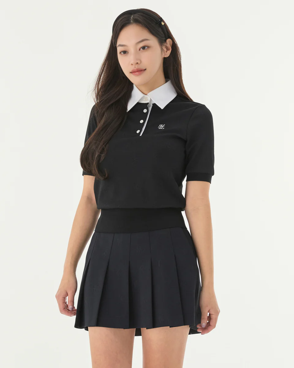 Lettering Jacquard Pleated Skirt (Black)