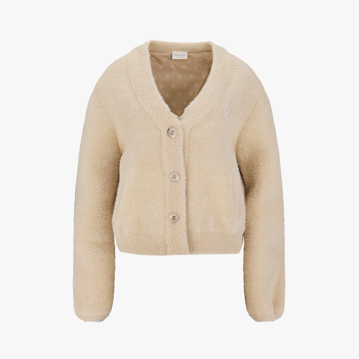 Furry V-neck Cardigan (Beige)