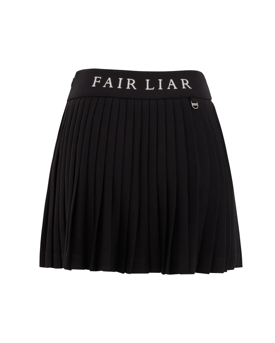 Pique pleated skirt (Black)