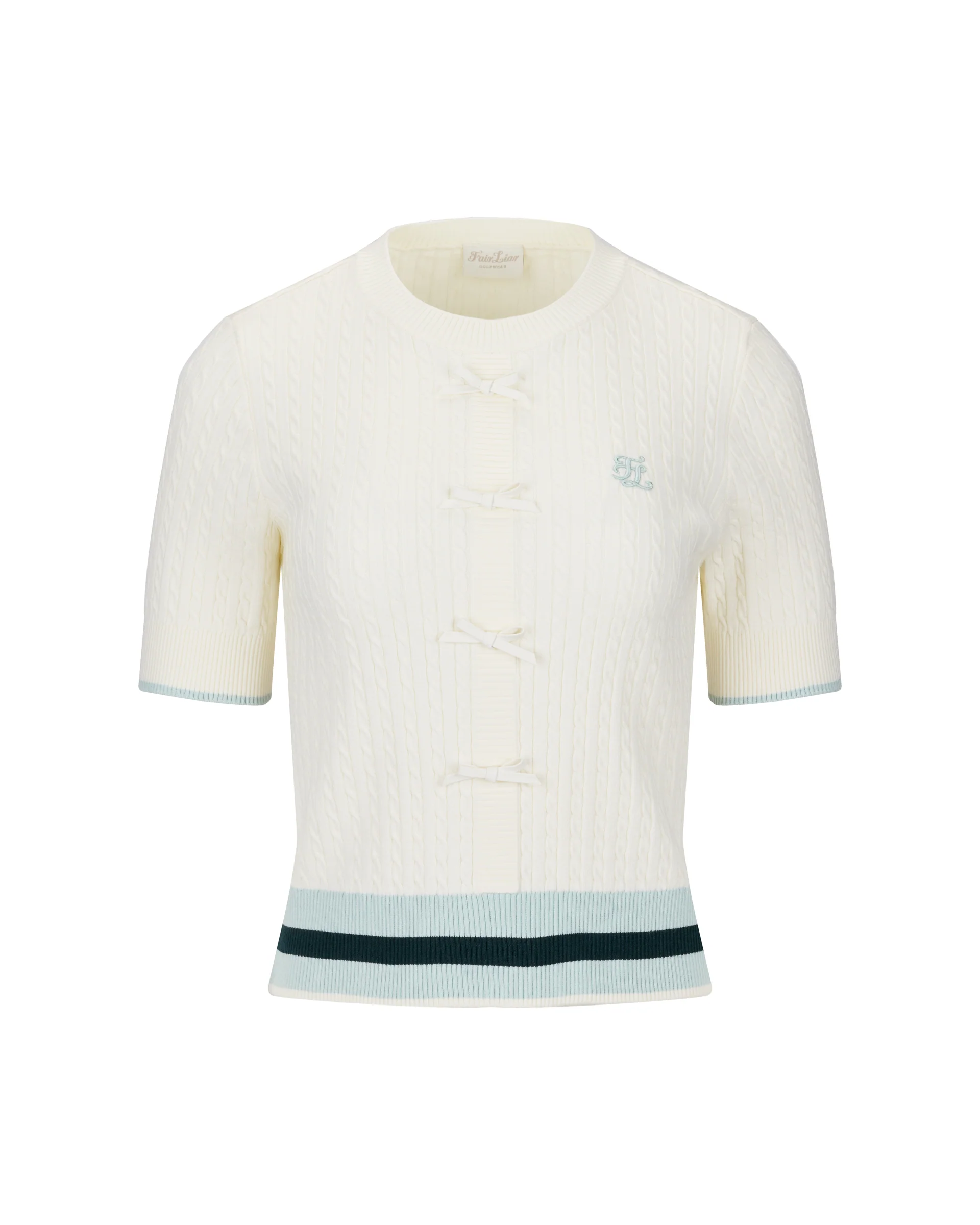 Fair Liar Ribbon Cropped Short Sleeve Knit (Ivory)