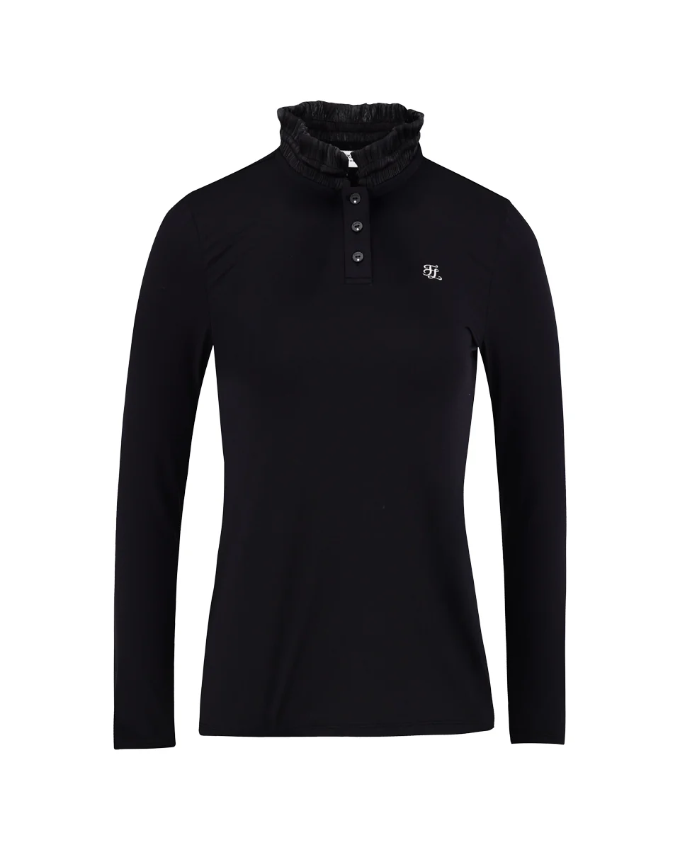 Shirring Ribbon High Neck T Shirt (Black)