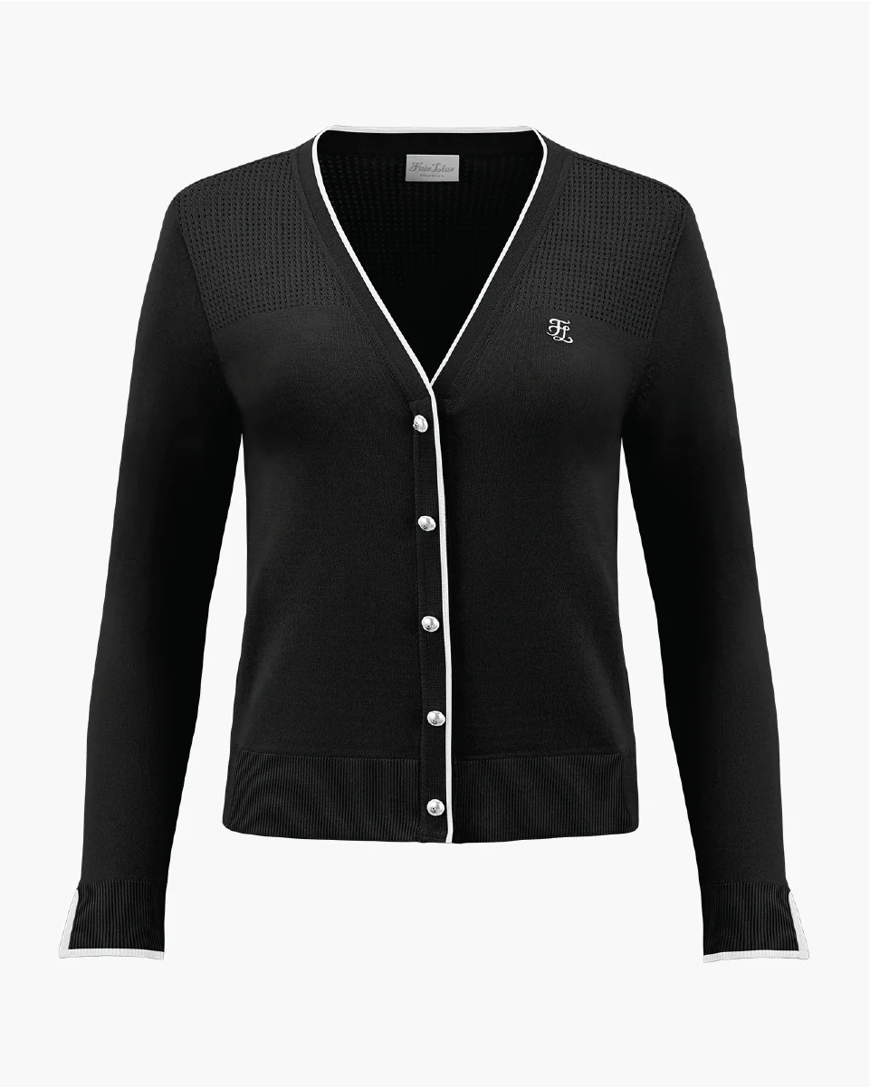 V Neck color scheme line cardigan (Black)