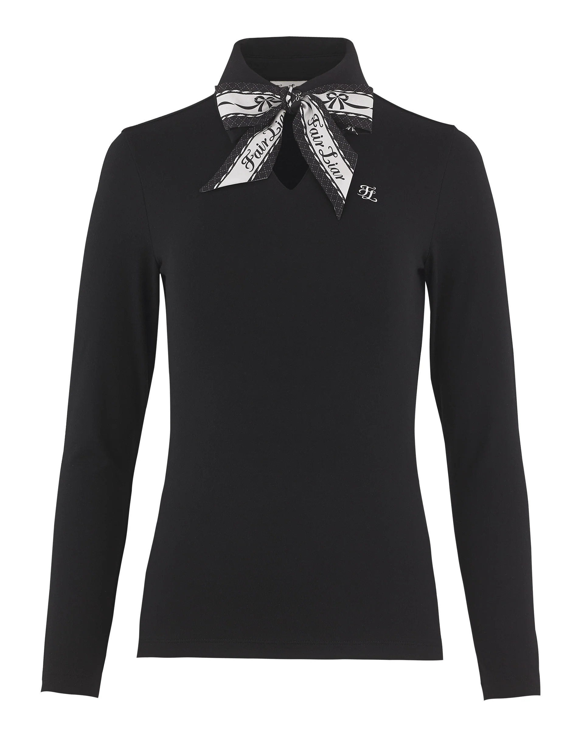 Scarf set shirred shoulder T Shirt (Black)