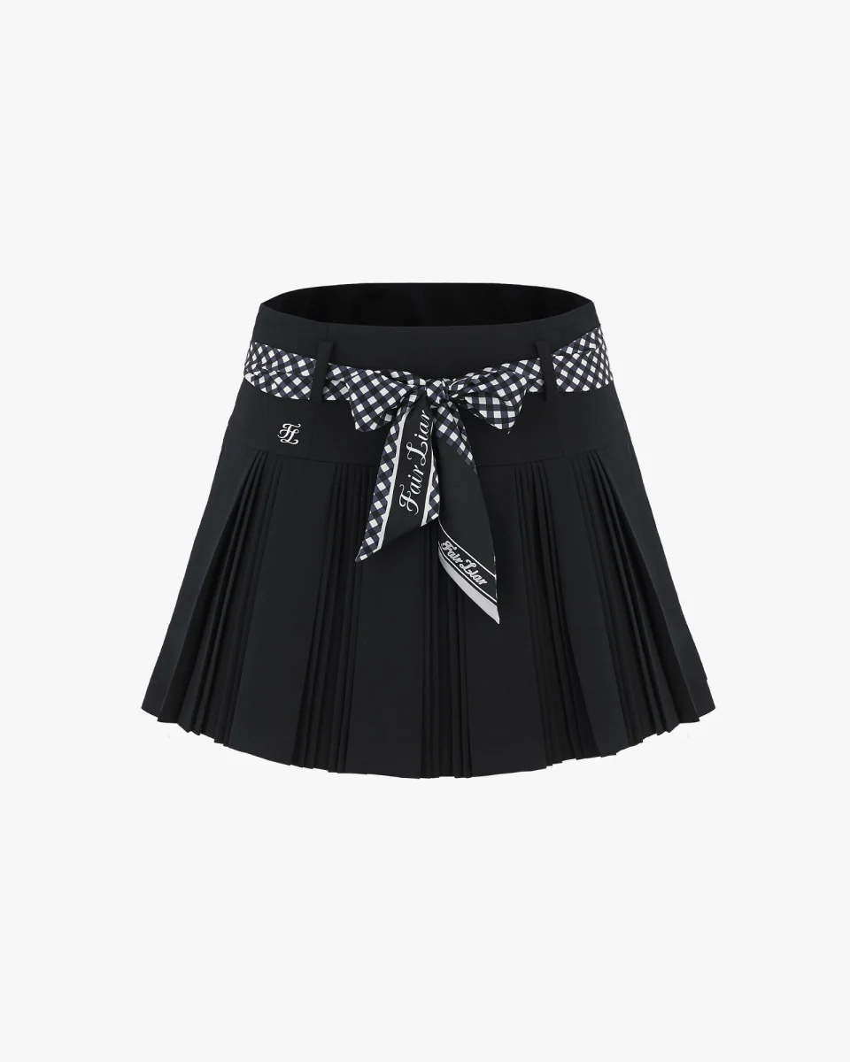 Scarf Set Pleated Skirt (Black)
