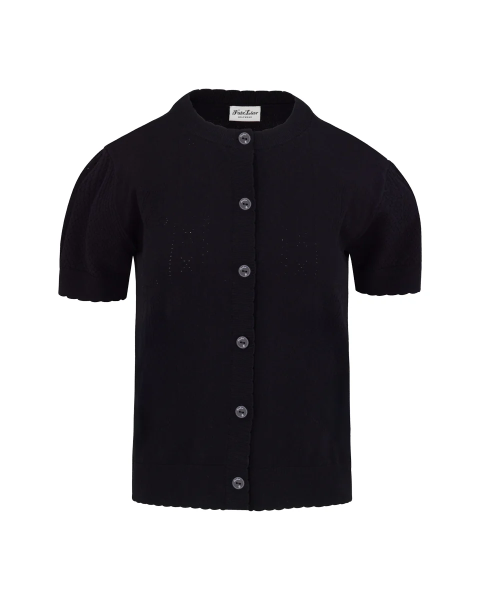 Logo Jacquard Short Sleeve Cardigan (Black)
