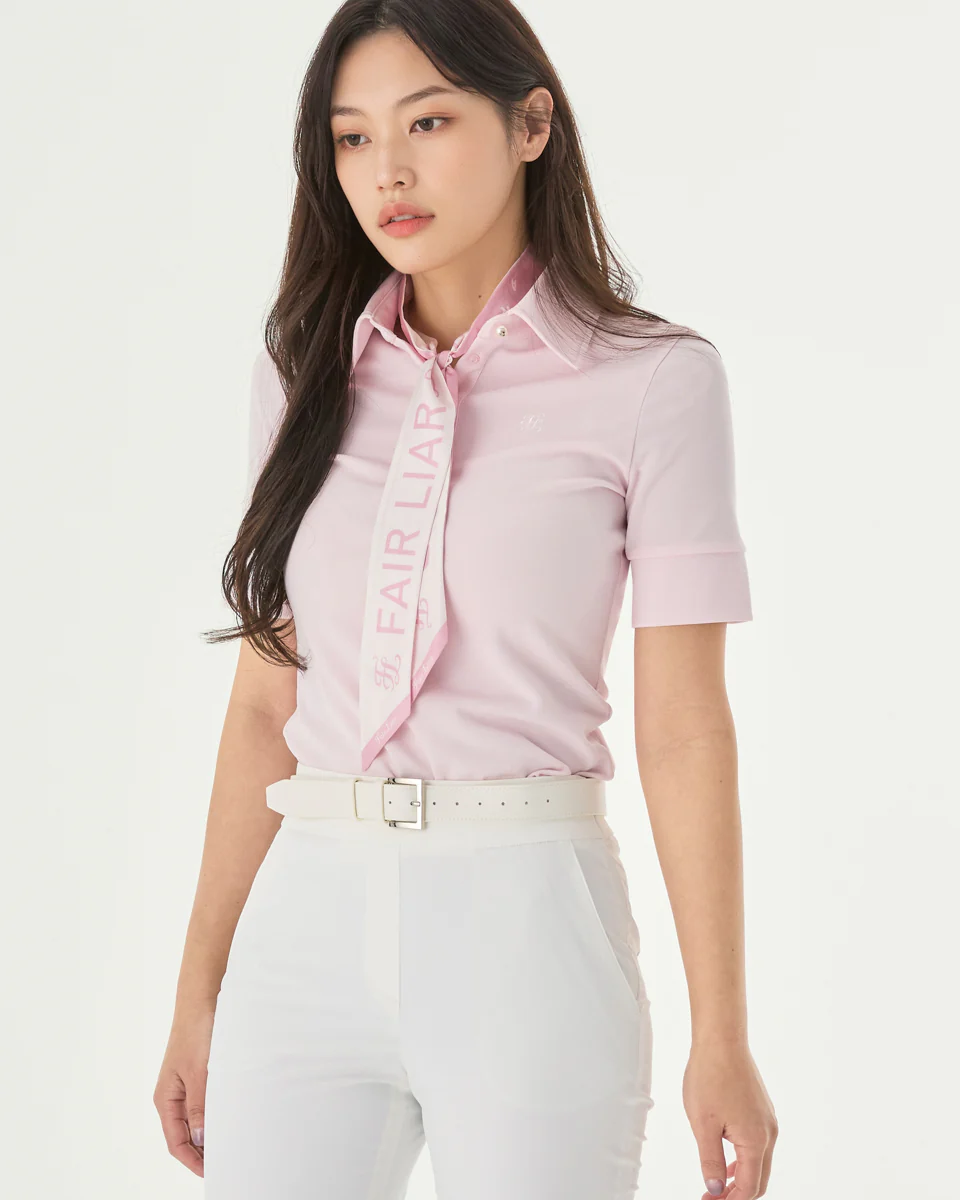 Lettering Scarf Short Sleeve T Shirt (Pink)