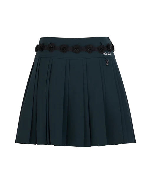 Flower belt set pleated skirt (Green)