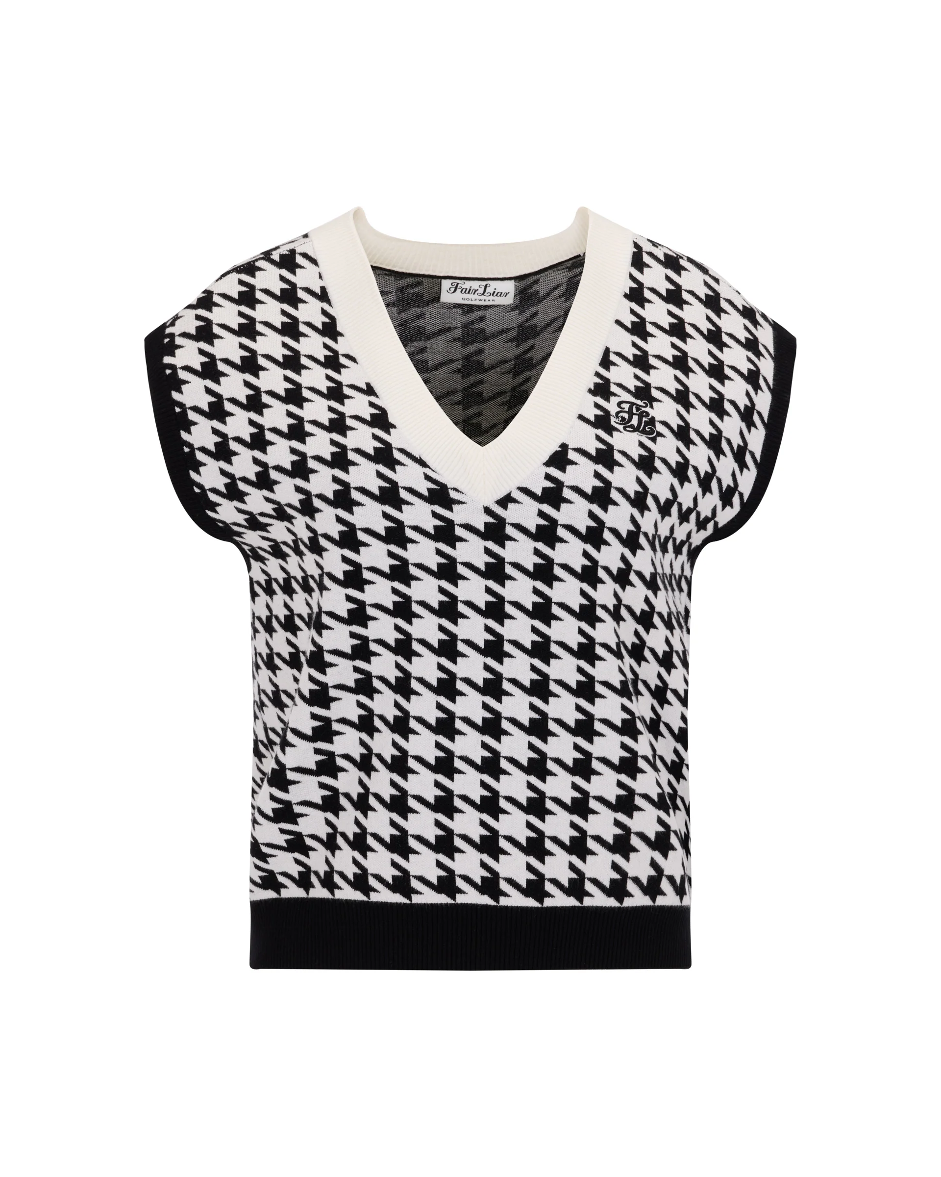 Houndstooth Checkered Knit Vest (Black)