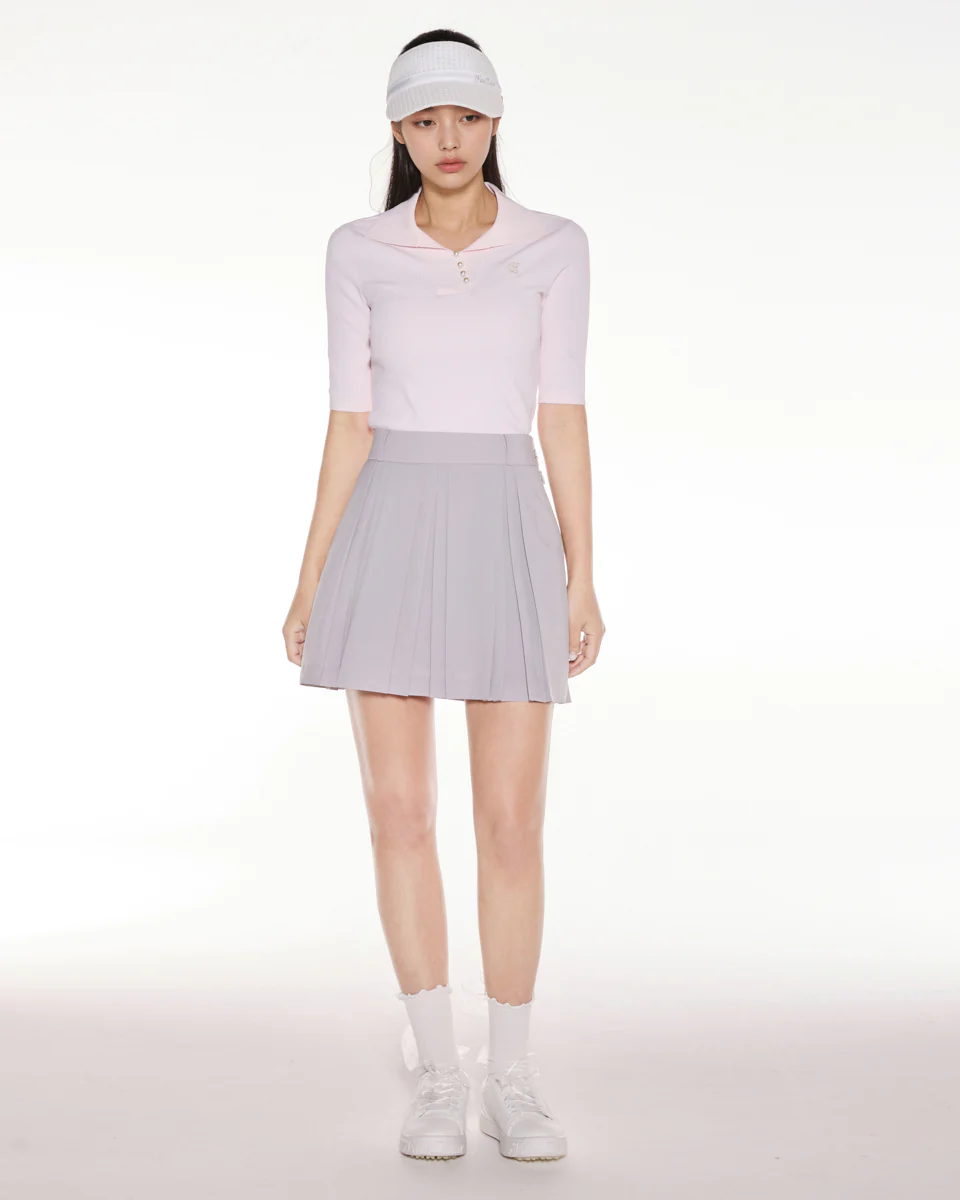 Open Collar Pearl Point Neck Knit (Pink)