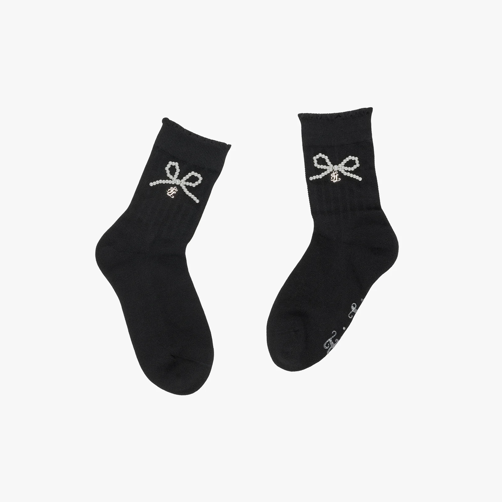 Pearl Ribble Ankle-socks (Black)