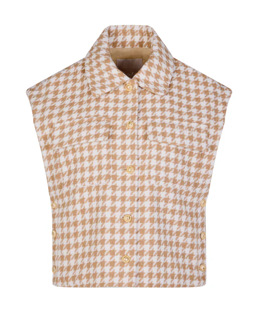 Houndstooth Checkered Quilted Vest (Beige)
